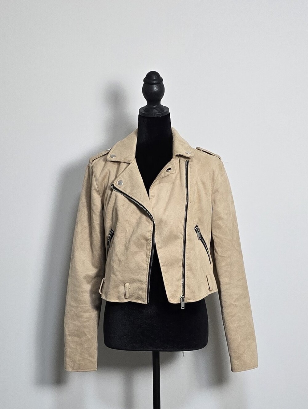 Urban Retro Beige Suede Asymmetrical Moto Jacket